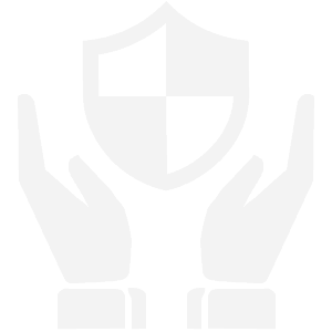 hands around a shield representing security color light grey