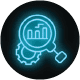 Solution Icon Neon Blue Magnifying Glass and Gear