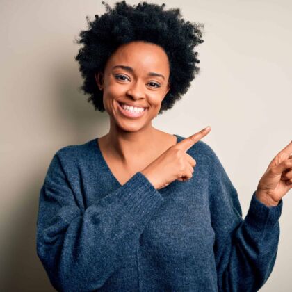 berkone careers happy black woman pointing